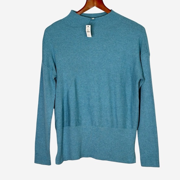 NWT Talbots Ribbed Mock Neck Sweater Size M Medium Ocean Blue Long Sleeve - Picture 2 of 9